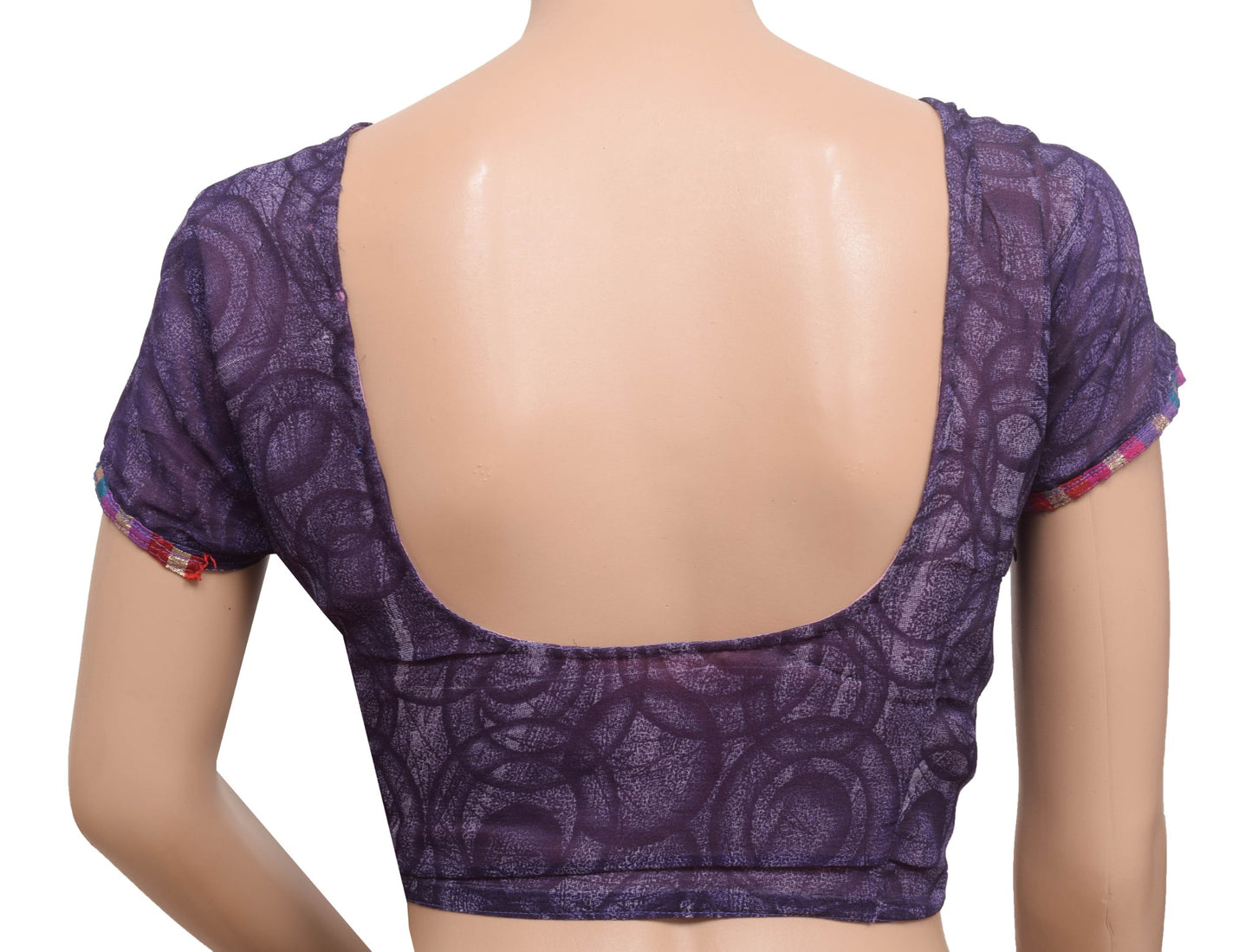 Sushila Vintage Readymade Stitched Purple Sari Blouse Georgette Printed Choli 42