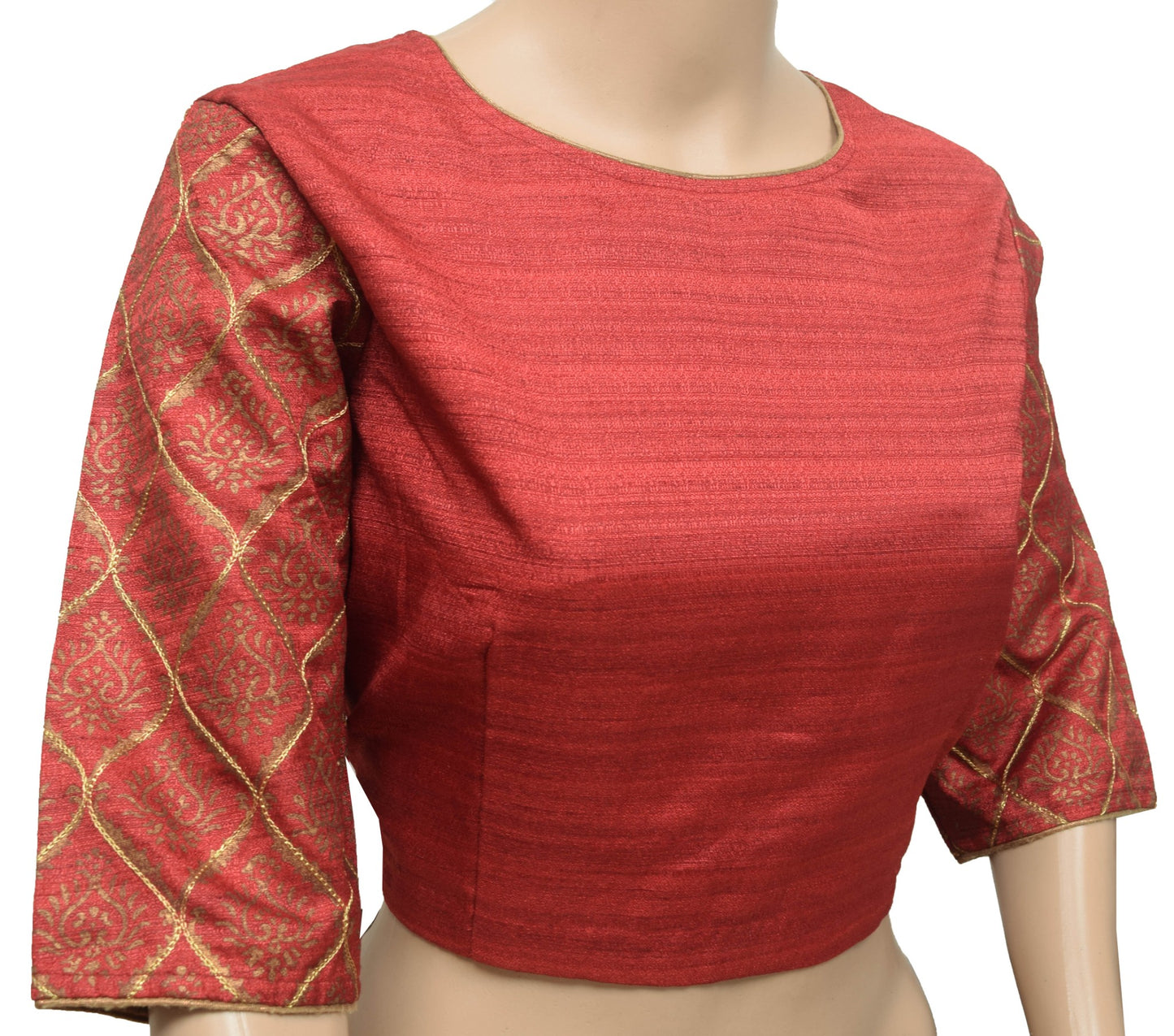 Sushila Vintage Maroon Branded Stitched Sari Blouse Silk Printed Crop Top 38