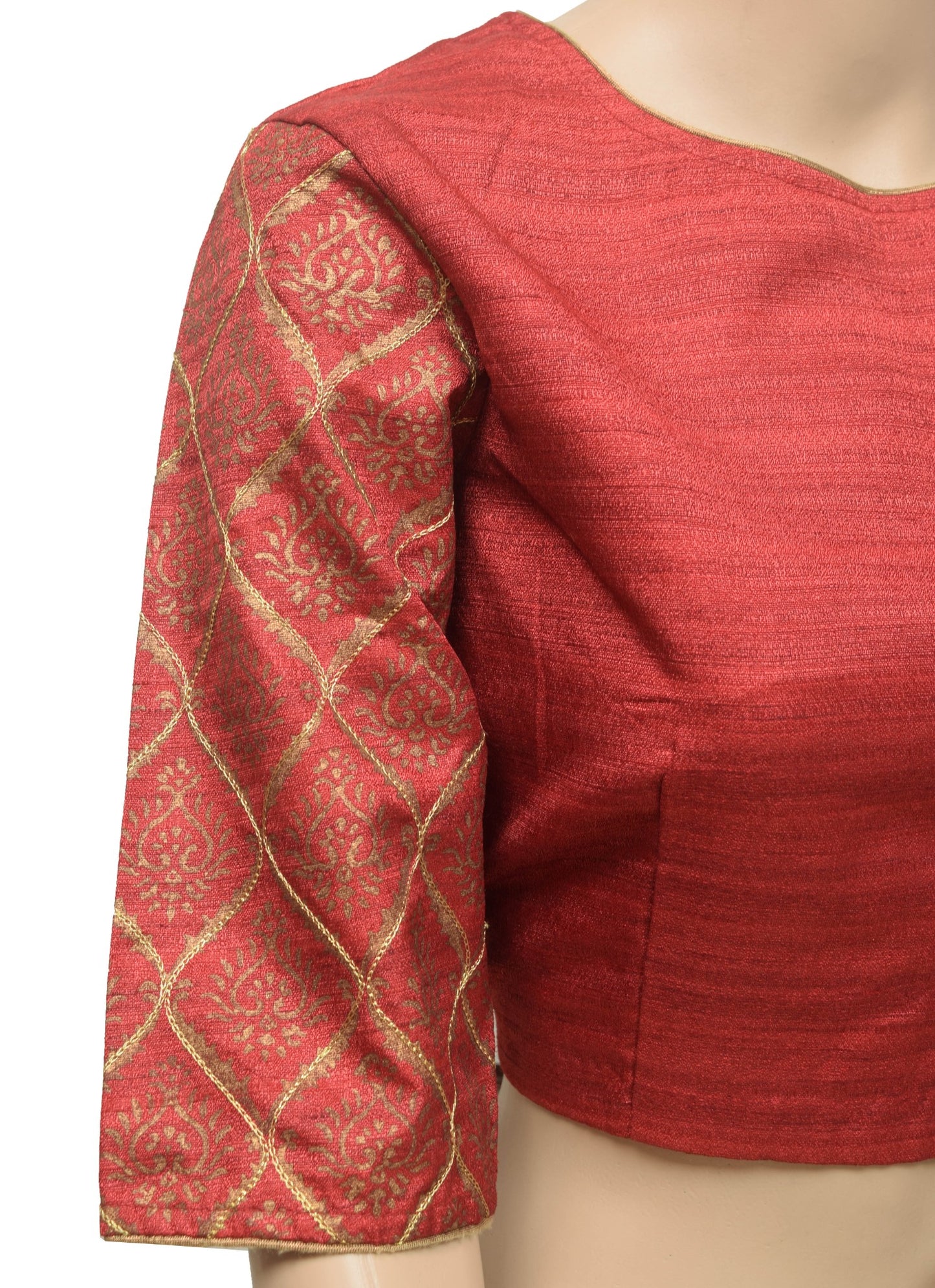Sushila Vintage Maroon Branded Stitched Sari Blouse Silk Printed Crop Top 38