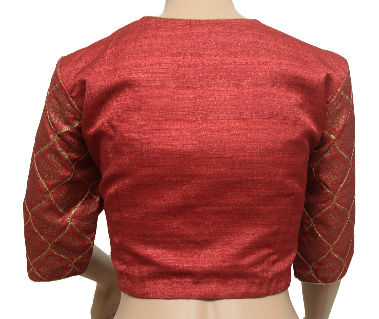 Sushila Vintage Maroon Branded Stitched Sari Blouse Silk Printed Crop Top 38