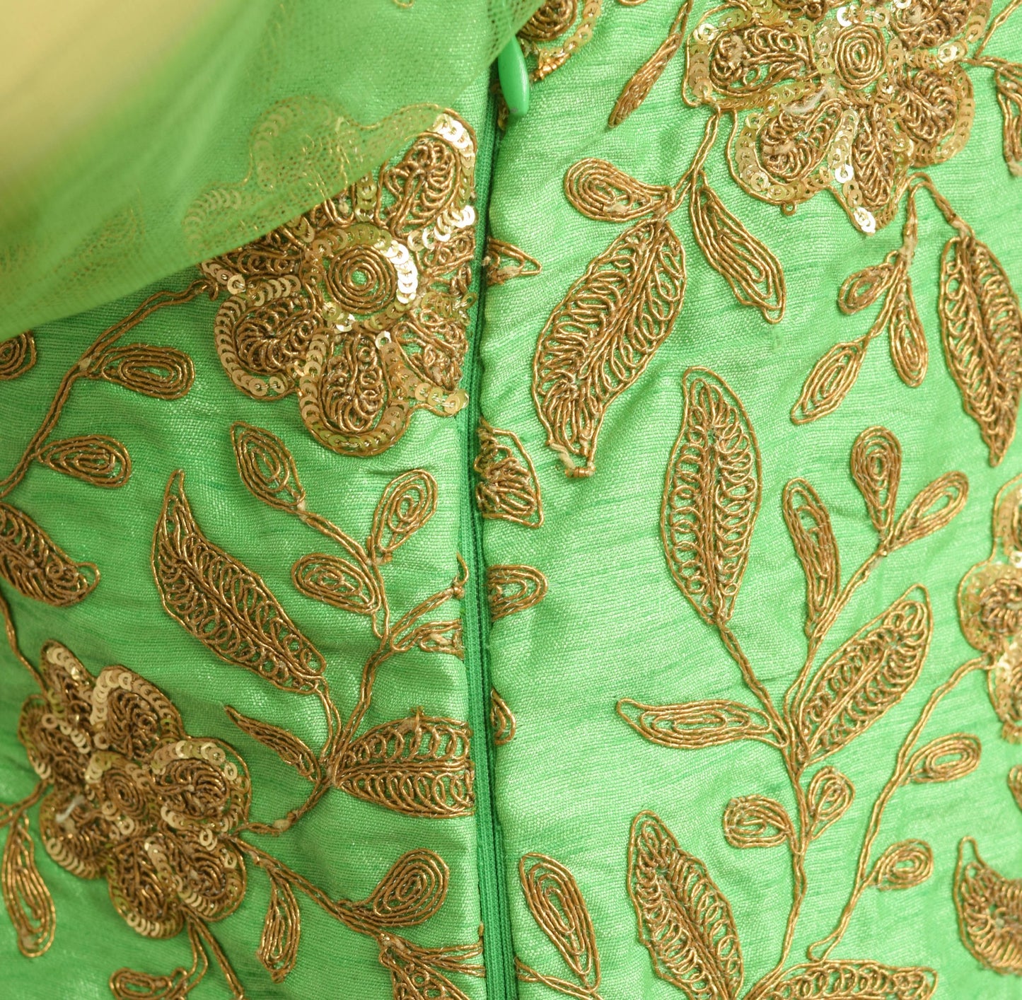 Vintage Stitched Readymade Silk Sari Blouse Stylist Neck Pattern Green Top 38