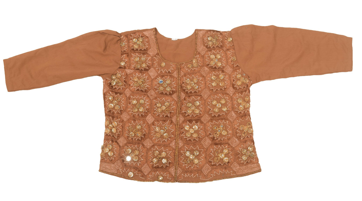 Sushila Vintage Brown Stitched Sari Blouse Georgette Hand Beaded Designer Top 32