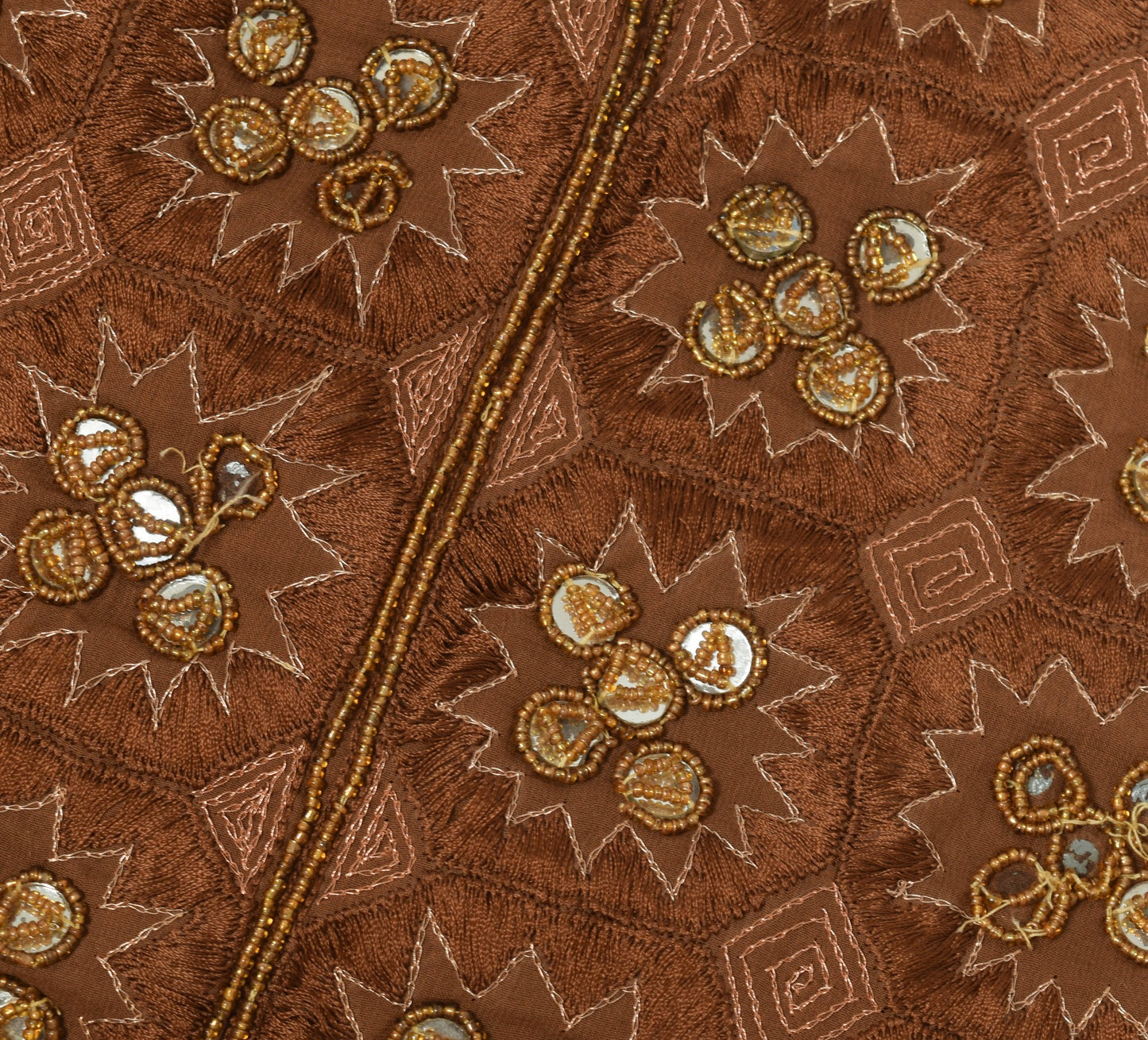 Sushila Vintage Brown Stitched Sari Blouse Georgette Hand Beaded Designer Top 32