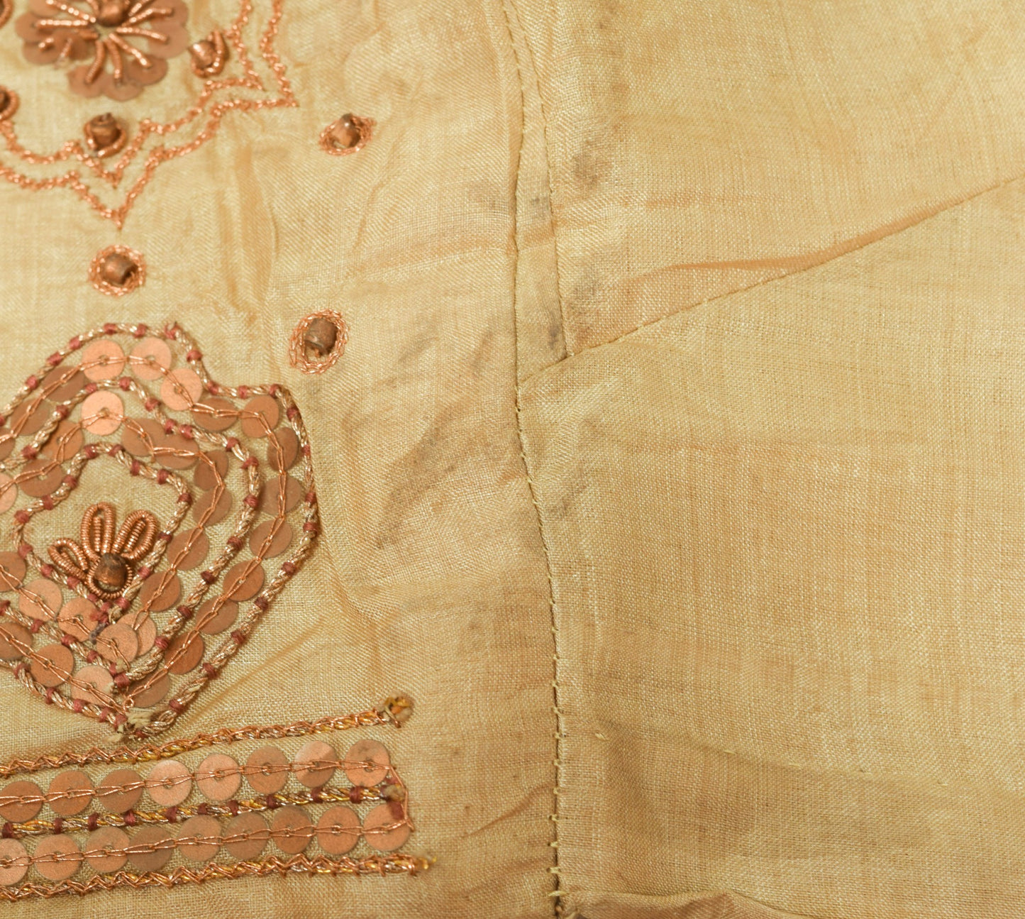 Sushila Vintage Sequins Work Stitched Sari Blouse Pure Silk Cream Designer Top34