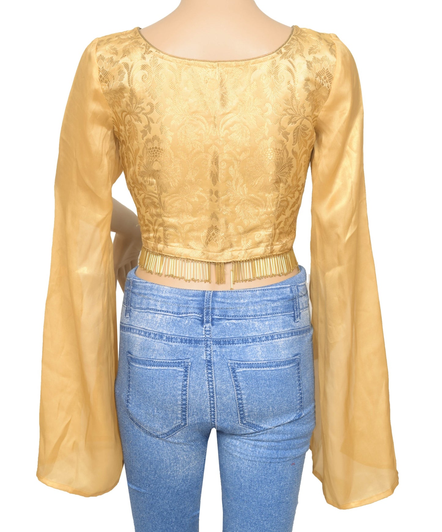 Size 32 New Top Readymade Branded Sari Blouse Satin Silk Floral Woven Crop Top