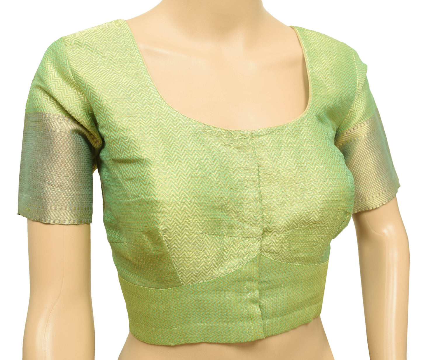 Size 40 Vintage Green Readymade Stitched Sari Blouse Silk Zari Brocade Choli Top