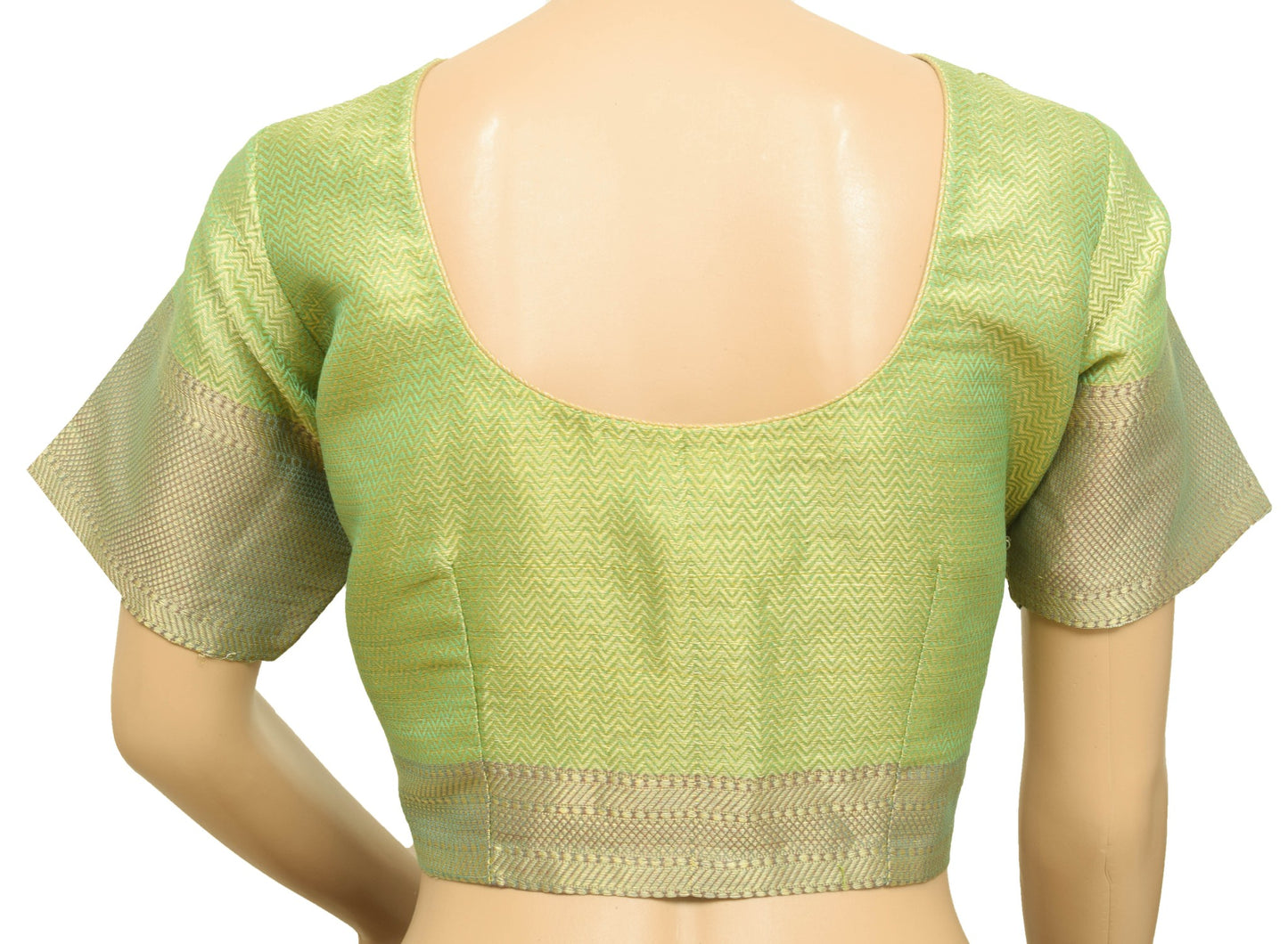 Size 40 Vintage Green Readymade Stitched Sari Blouse Silk Zari Brocade Choli Top