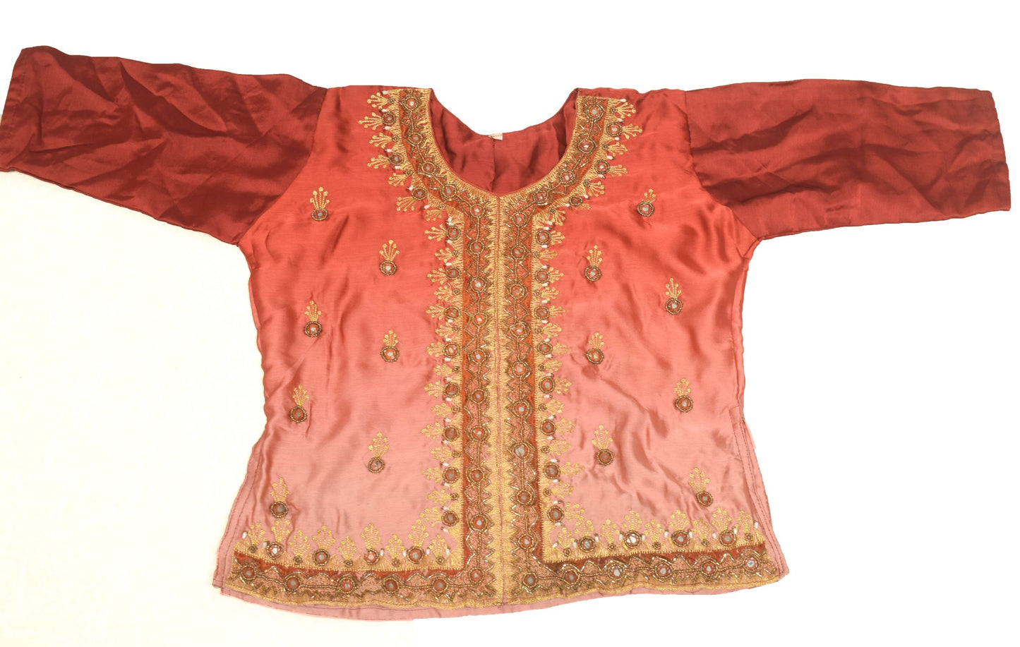 Sushila Vintage Stitched Sari Blouse Satin Silk Maroon Shaded Hand Beaded Top 32