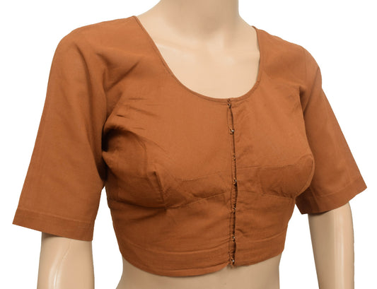 Sushila Vintage Brown Readymade Stitched Sari Blouse Cotton Plain Indian Top 36