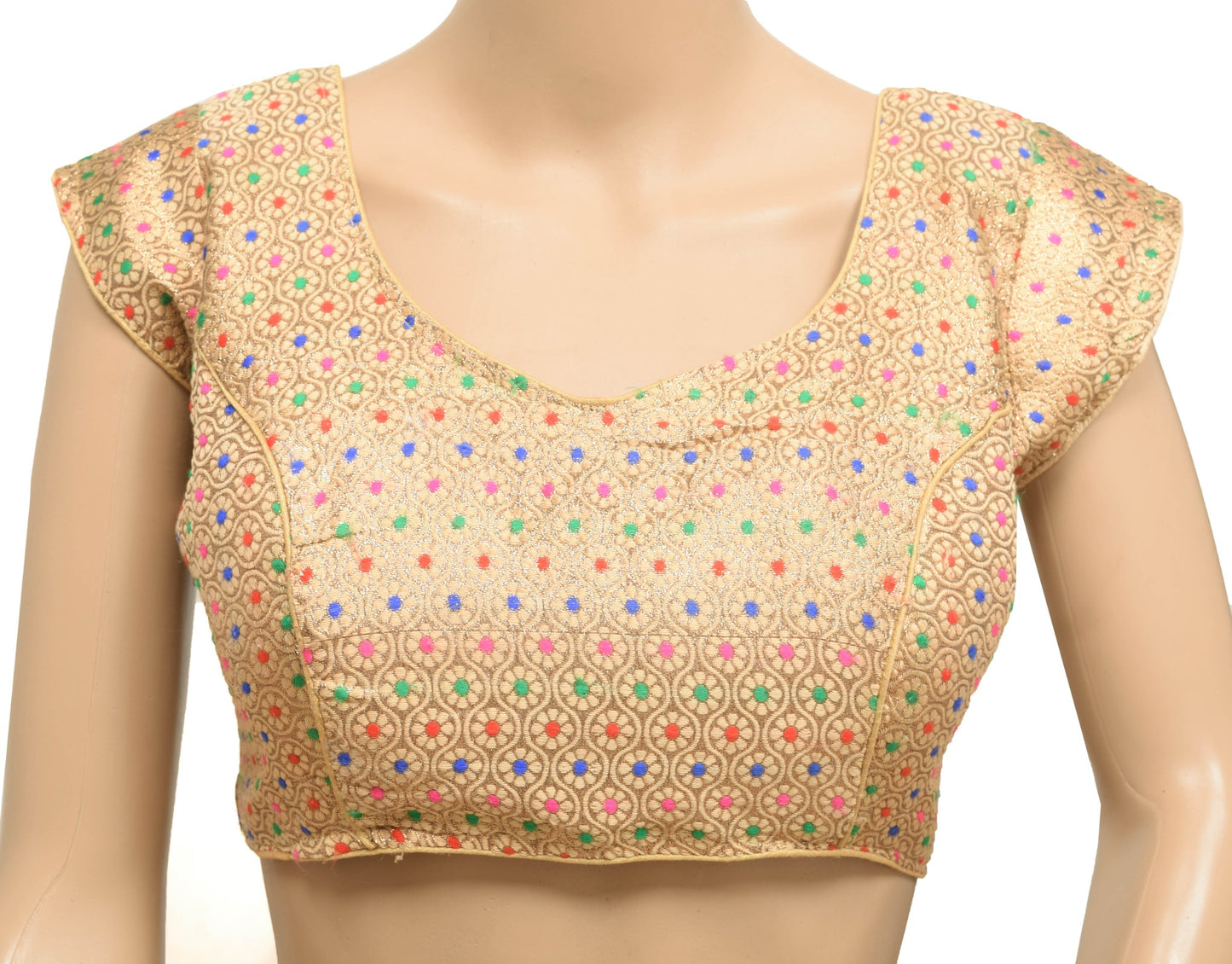 Vintage Golden Stitched Padded Sari Blouse Silk Floral Woven Designer Choli 36