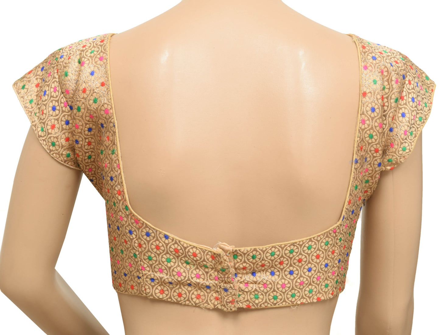 Vintage Golden Stitched Padded Sari Blouse Silk Floral Woven Designer Choli 36