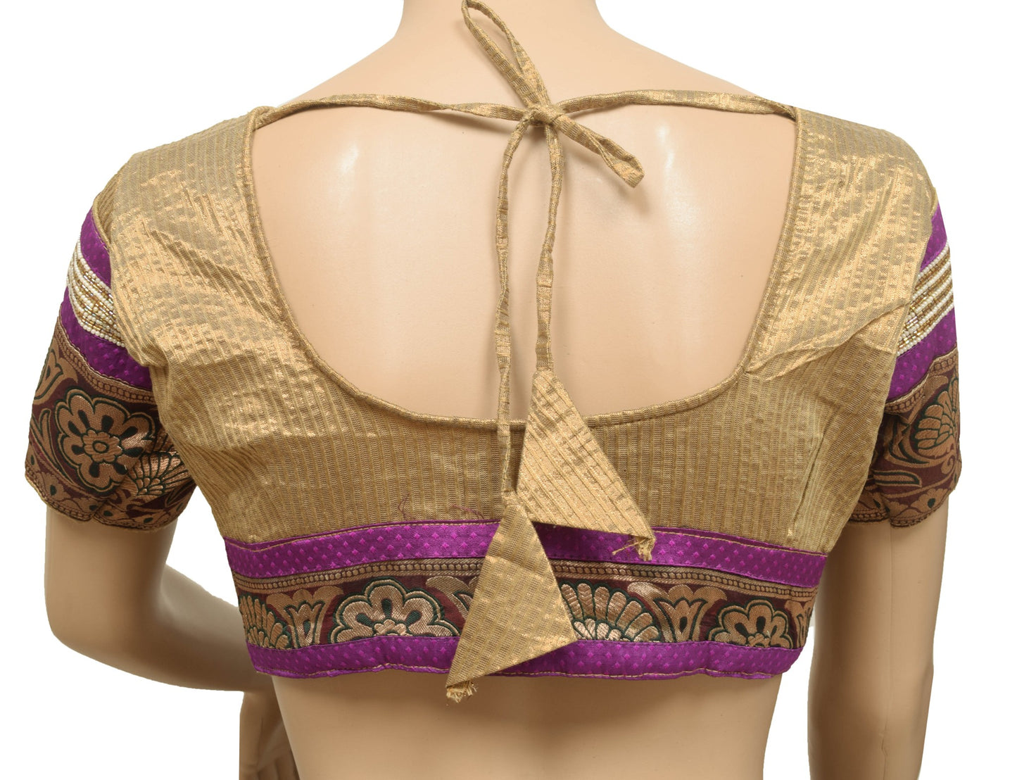 Sushila Vintage Stitched Woven Sari Blouse Dual Tone Shimmer Fabric Women Top 26