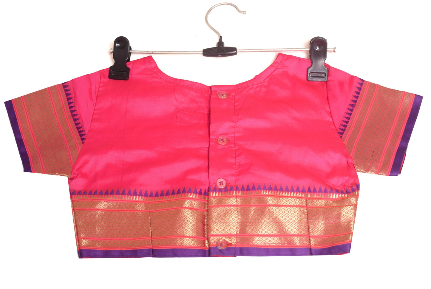 Vintage Stitched Fuchsia Pink Sari Blouse Silk Woven Designer Kids Choli Size 25