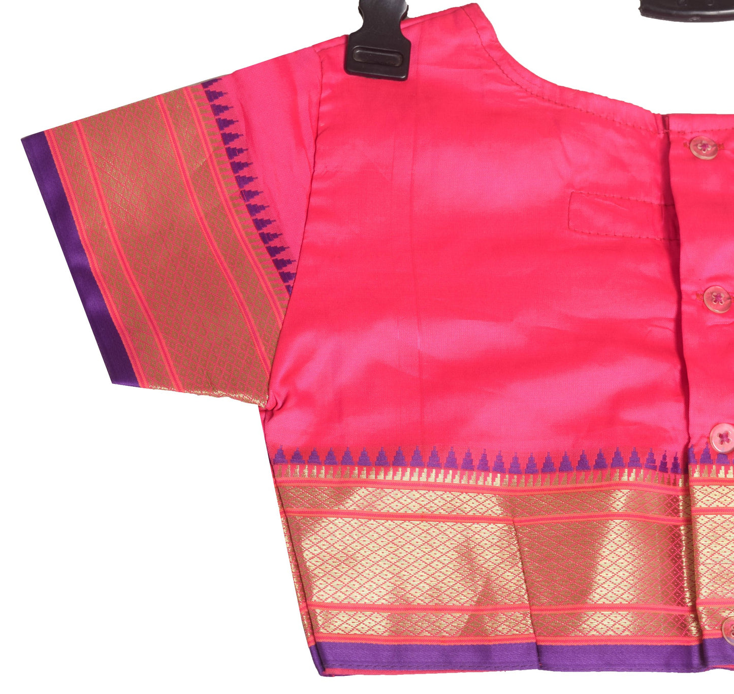 Vintage Stitched Fuchsia Pink Sari Blouse Silk Woven Designer Kids Choli Size 25