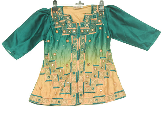 Size 26 Vintage Teal Green Stitched Sari Blouse Embroidered Designer Women Choli