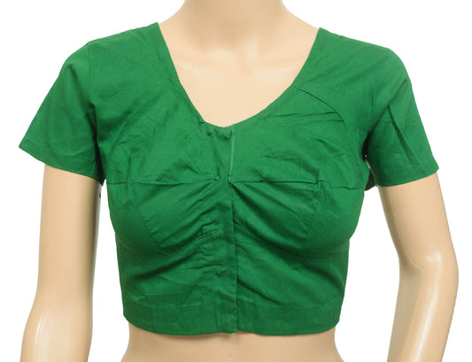 Sushila New Readymade Green Pure Cotton Sari Top Plain Choli Cut Blouse Size 34