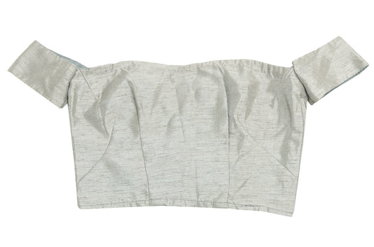 Size 28 Vintage Readymade Off Shoulder Sari Blouse Gray Woven Designer Crop Top