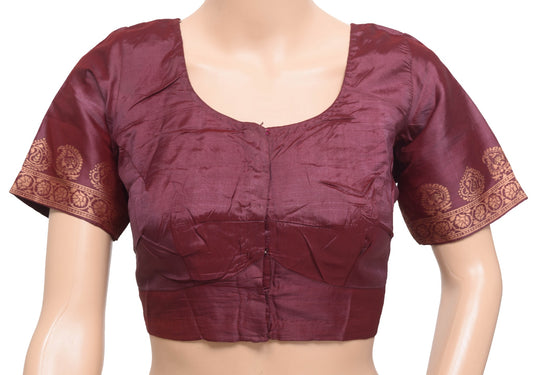 Sushila Vintage Readymade Dark Maroon Sari Blouse Pure Silk Woven Choli Size 34