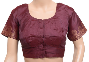 Sushila Vintage Readymade Dark Maroon Sari Blouse Pure Silk Woven Choli Size 34