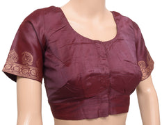 Sushila Vintage Readymade Dark Maroon Sari Blouse Pure Silk Woven Choli Size 34