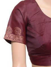 Sushila Vintage Readymade Dark Maroon Sari Blouse Pure Silk Woven Choli Size 34