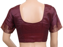 Sushila Vintage Readymade Dark Maroon Sari Blouse Pure Silk Woven Choli Size 34