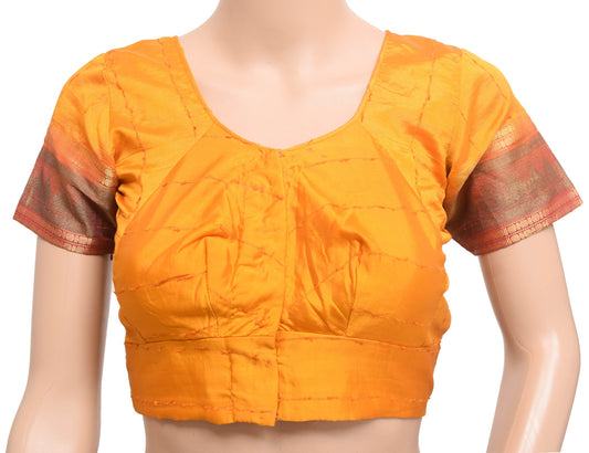 Sushila Vintage Readymade Stitched Sari Blouse Silk Woven Mustard Choli Size 30
