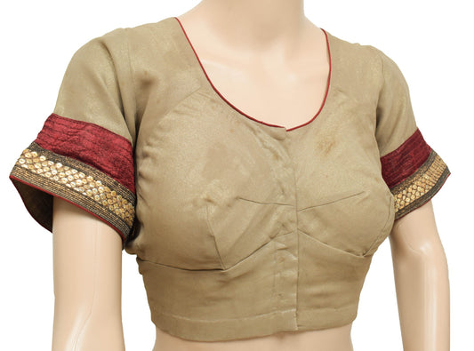 Sushila Vintage Brown Georgette Silk Stitched Sari Blouse Designer Choli Size 38
