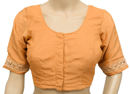 Sushila Vintage Peach Lace Work Stitched Sari Blouse Designer Choli Top Size 32
