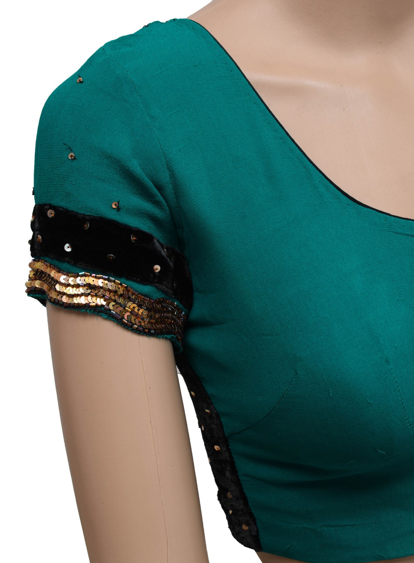 Size 30 Vintage Teal Green Stitched Silk Sari Blouse Hand Beaded Designer Top