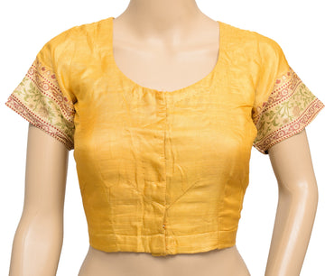 Sushila Vintage Stitched Mustard Sari Blouse Pure Tussar Silk Woven Choli Size36