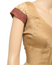Sushila Vintage Readymade Brown Sari Blouse Pure Cotton Embroidered Top Size40
