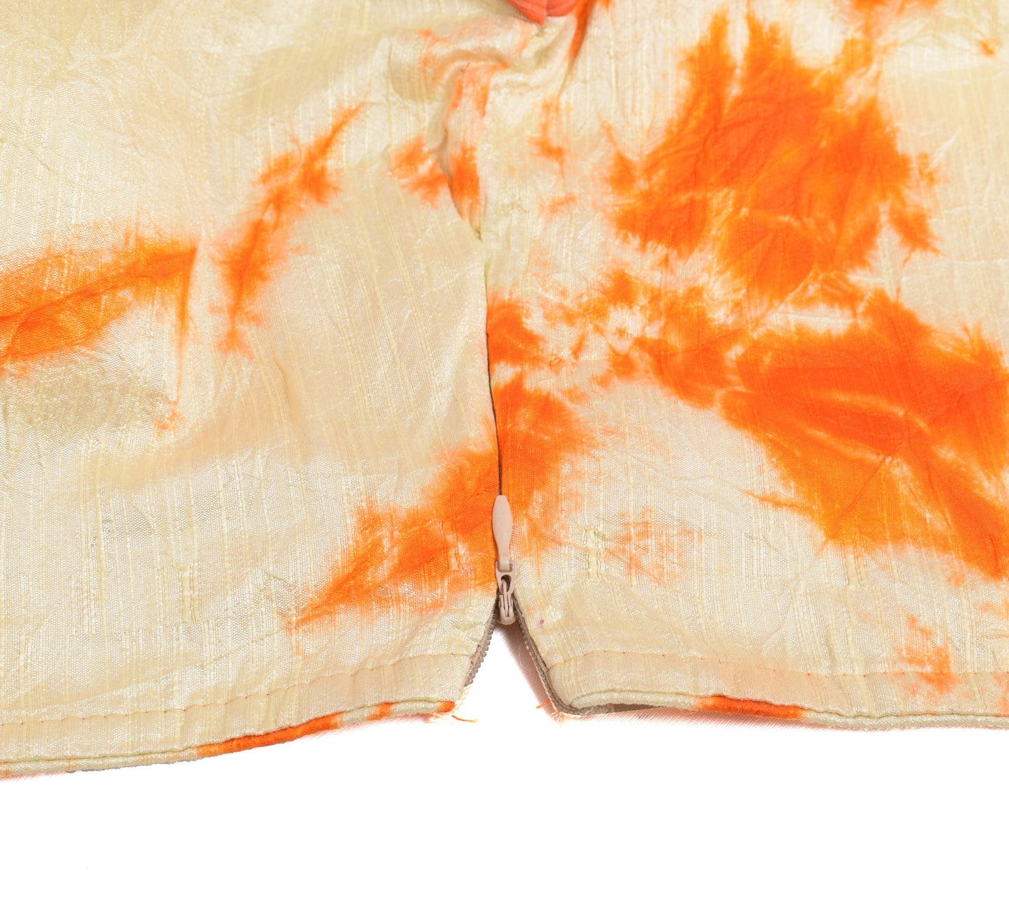 Sushila Vintage Batik Print Saree blouse Cream and orange Designer Silk Top 38"