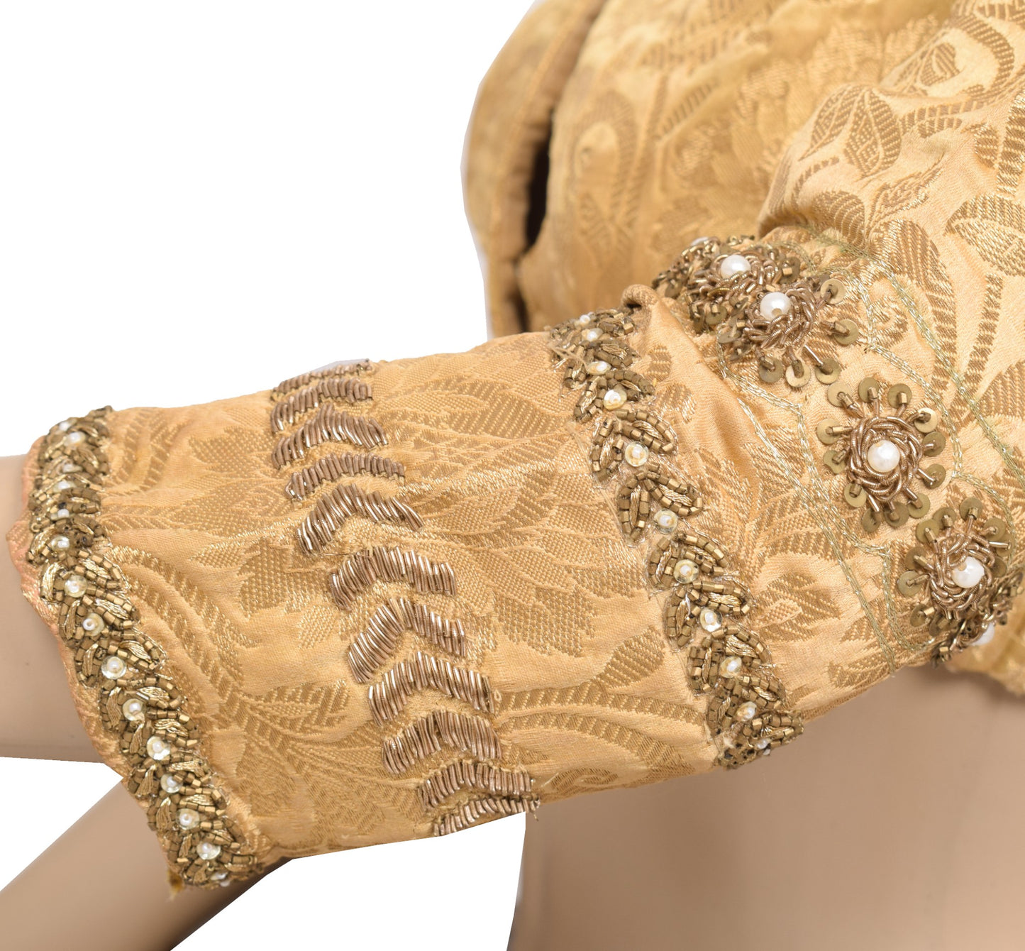 Sushila Vintage Golden Sari Blouse Readymade Zardozi Work Woven Satin Choli 32"