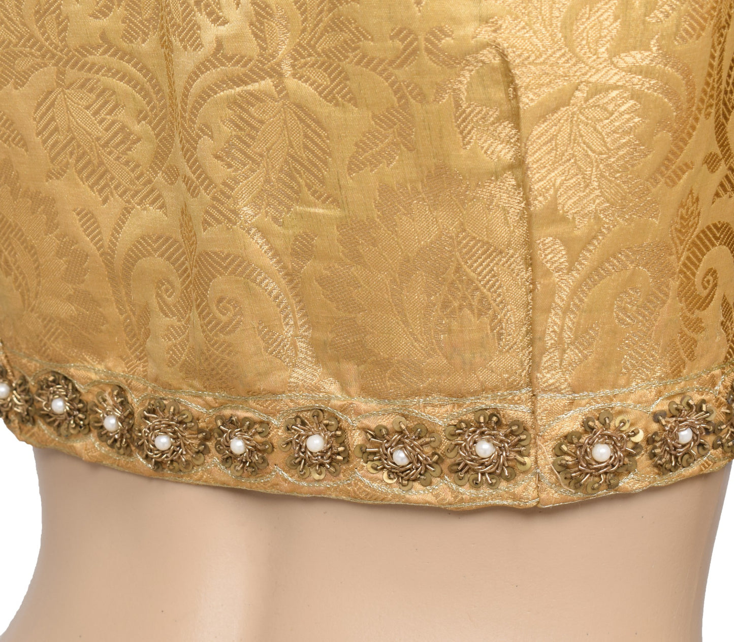 Sushila Vintage Golden Sari Blouse Readymade Zardozi Work Woven Satin Choli 32"