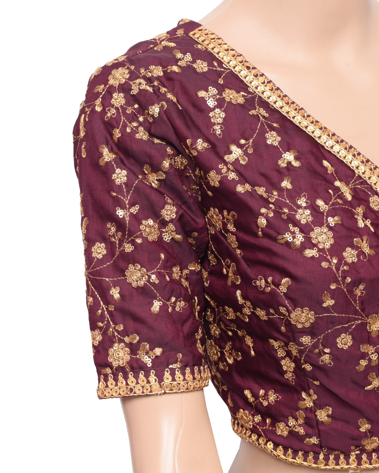 Sushila Vintage Dark Purple Sari Blouse Silk Embroidered BRANDED Designer Top32"