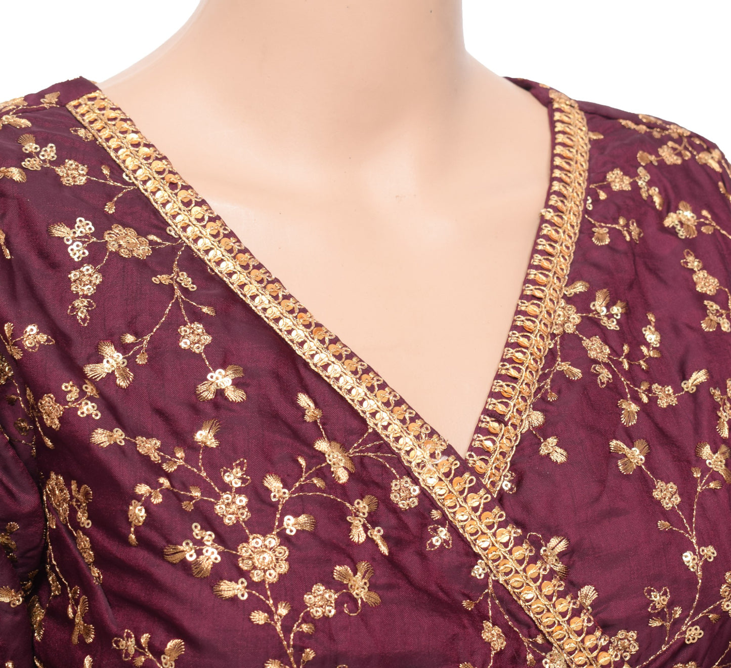 Sushila Vintage Dark Purple Sari Blouse Silk Embroidered BRANDED Designer Top32"