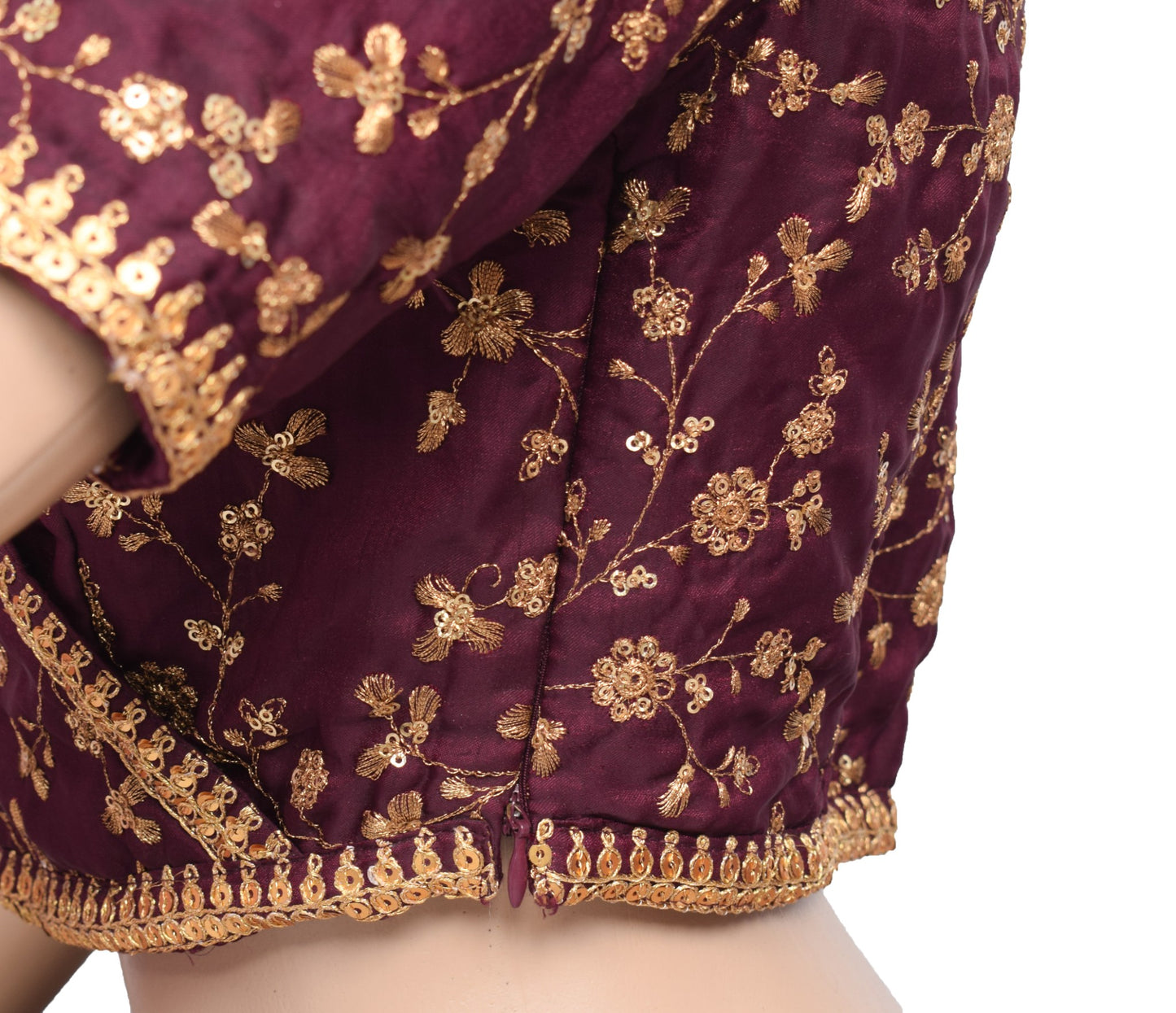 Sushila Vintage Dark Purple Sari Blouse Silk Embroidered BRANDED Designer Top32"