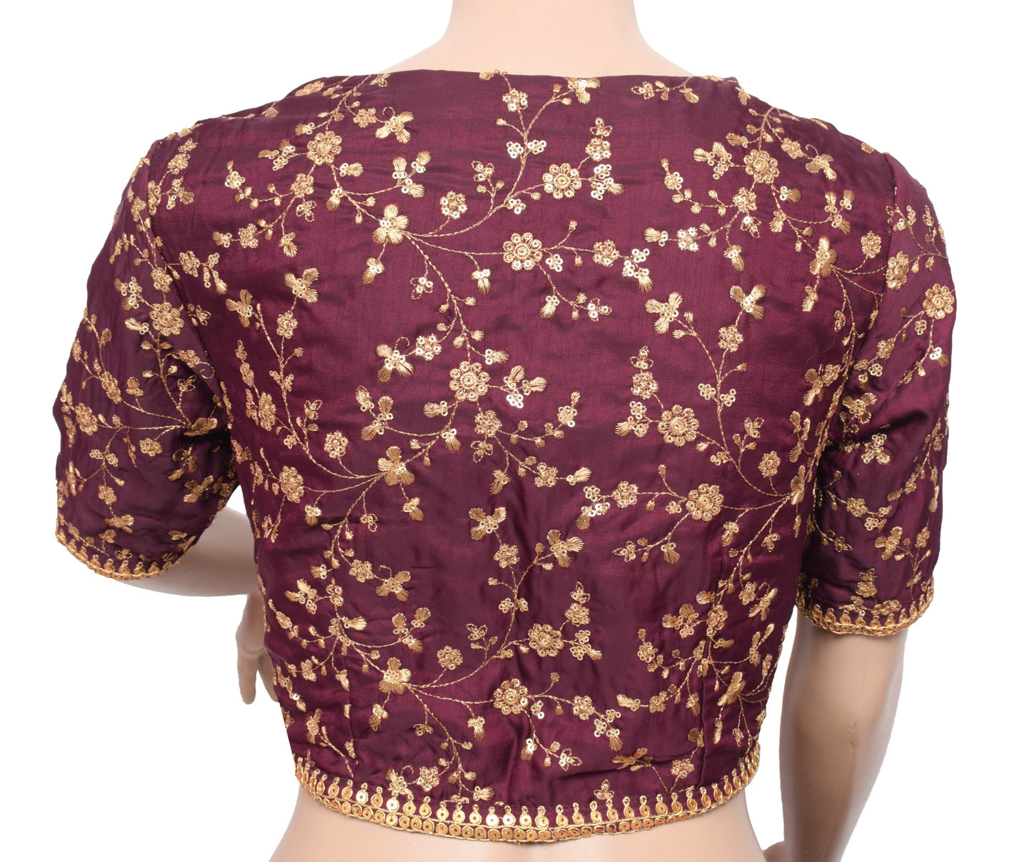 Sushila Vintage Dark Purple Sari Blouse Silk Embroidered BRANDED Designer Top32"