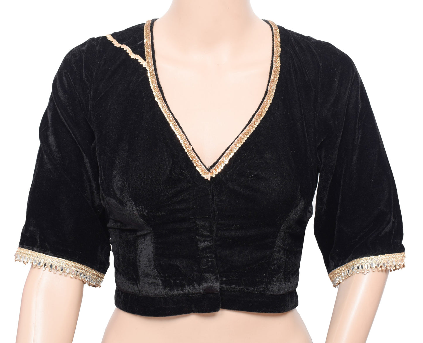 Sushila Vintage Black Velvet Sari Blouse Lace Embellish Designer Stitch Choli36"