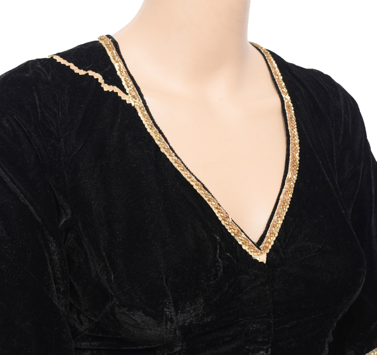 Sushila Vintage Black Velvet Sari Blouse Lace Embellish Designer Stitch Choli36"