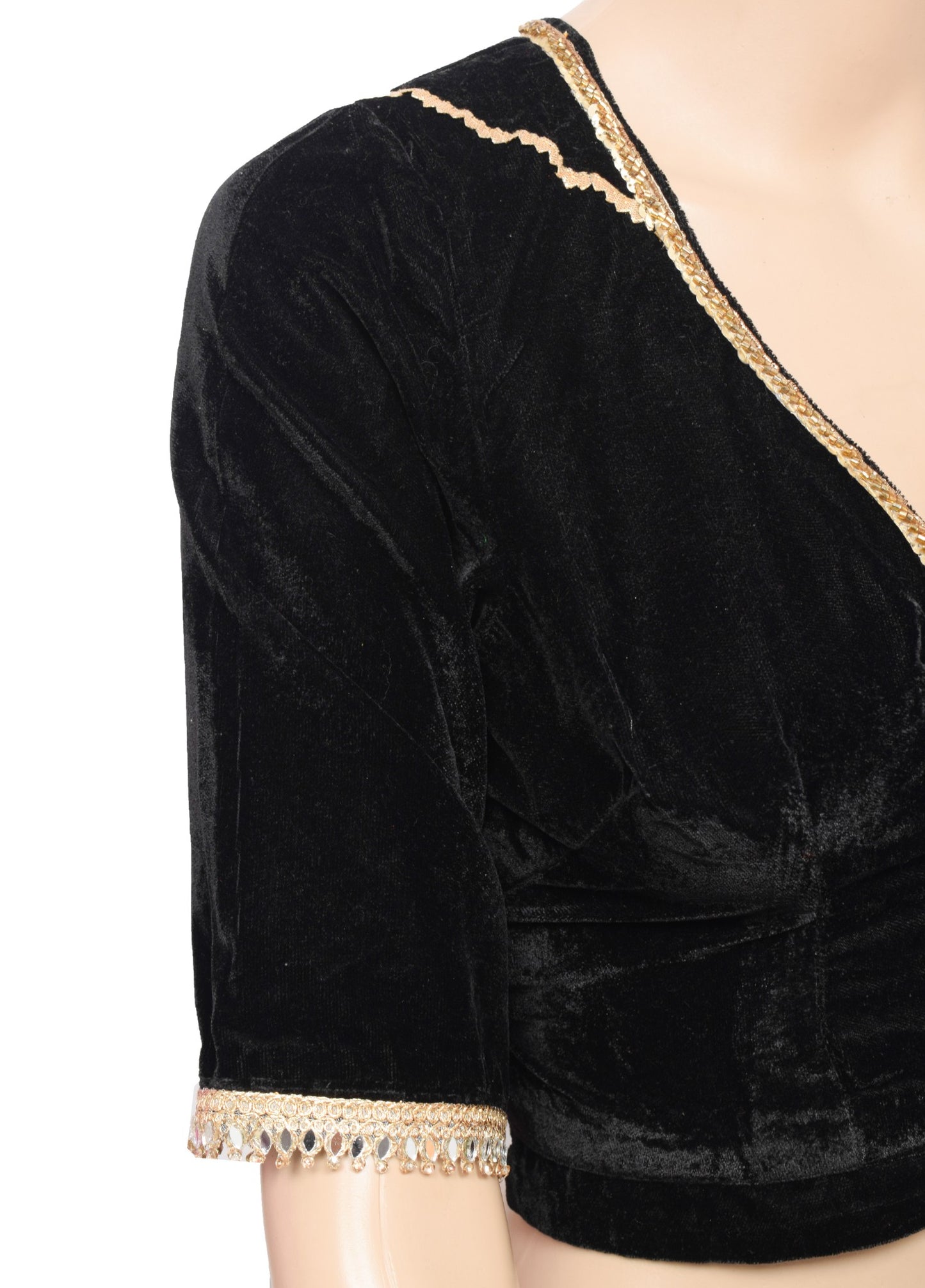 Sushila Vintage Black Velvet Sari Blouse Lace Embellish Designer Stitch Choli36"
