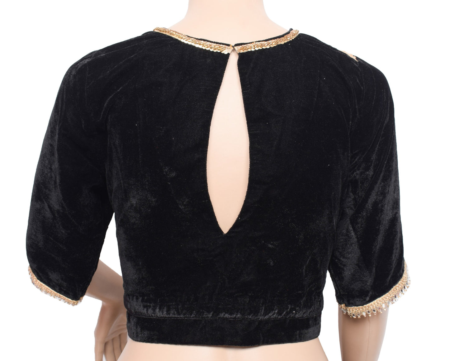 Sushila Vintage Black Velvet Sari Blouse Lace Embellish Designer Stitch Choli36"