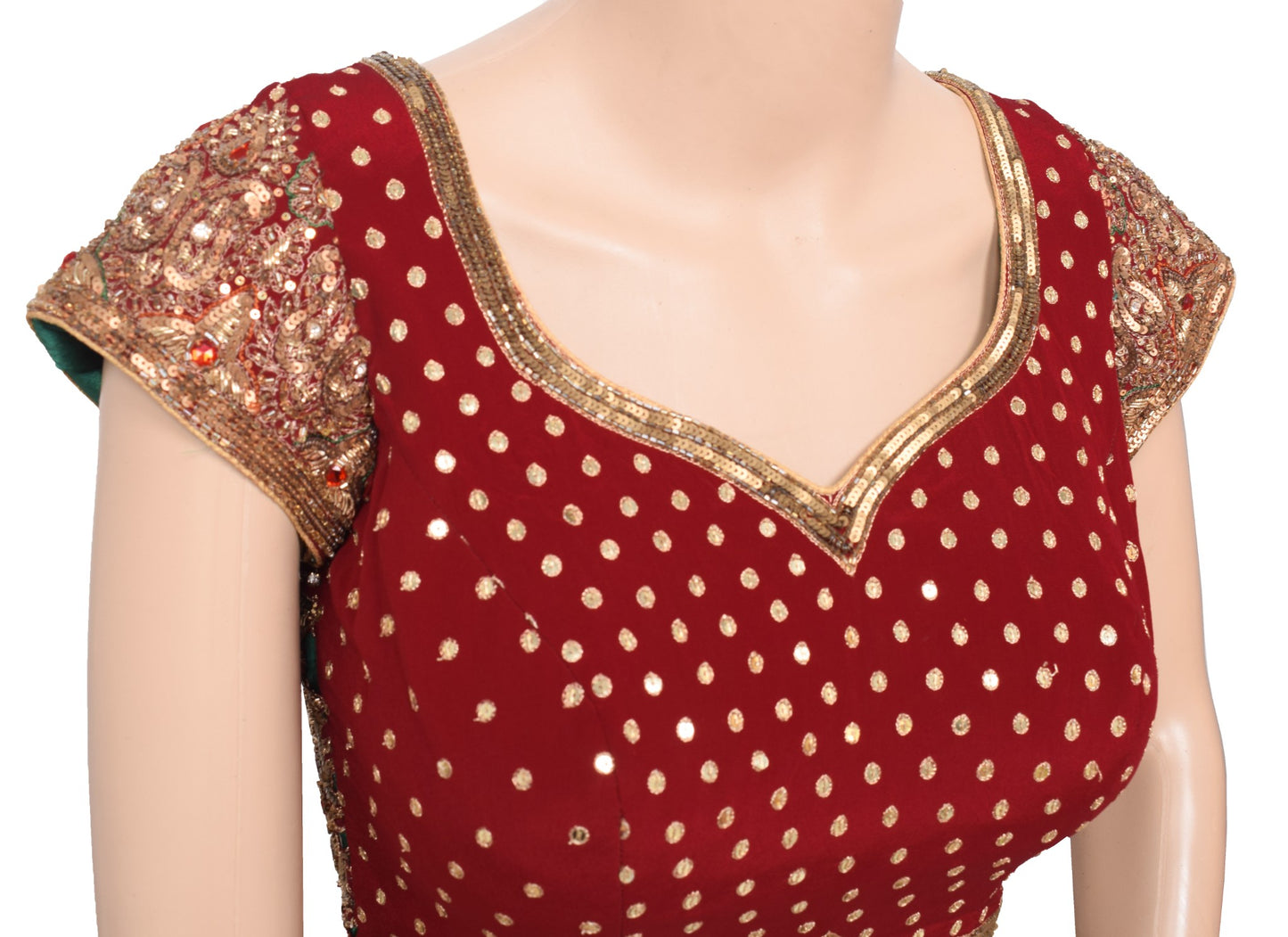 Sushila Vintage Readymade Maroon Sari Blouse Hand Beaded HEAVY Designer Choli34"