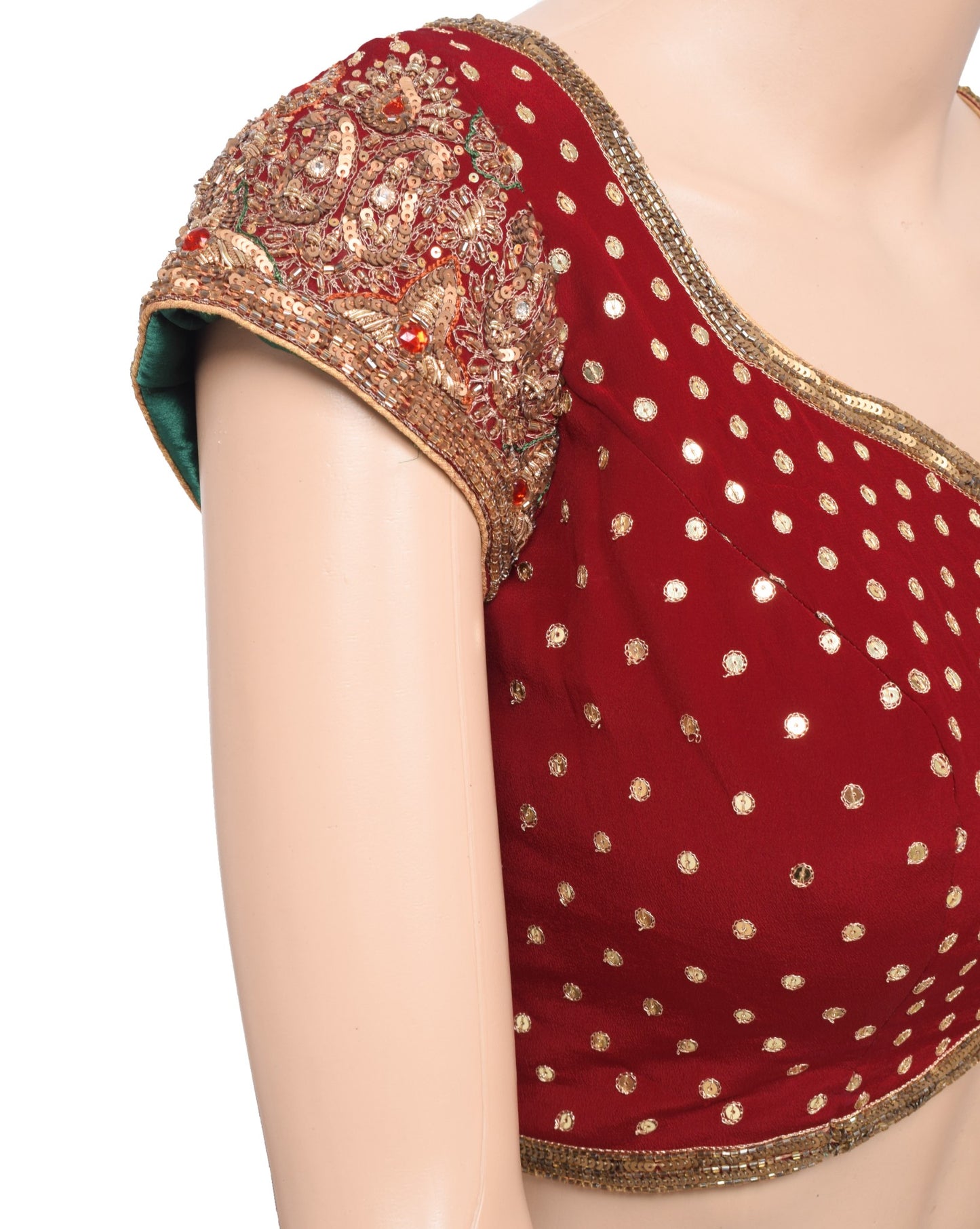 Sushila Vintage Readymade Maroon Sari Blouse Hand Beaded HEAVY Designer Choli34"
