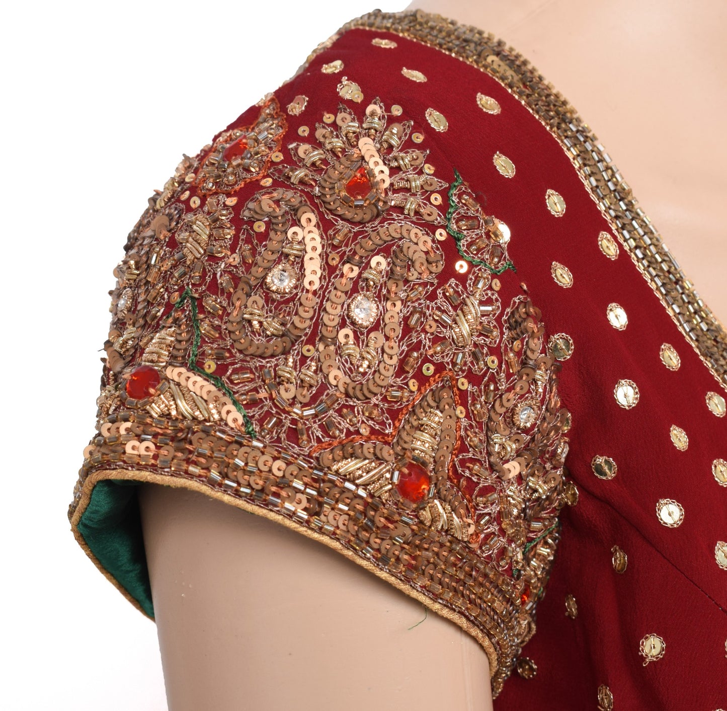 Sushila Vintage Readymade Maroon Sari Blouse Hand Beaded HEAVY Designer Choli34"