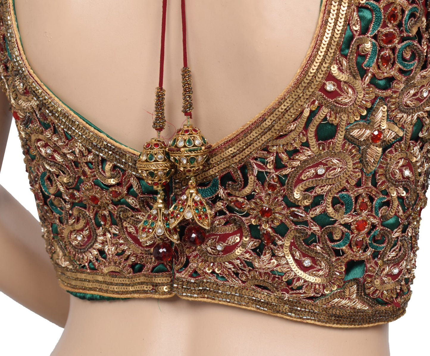 Sushila Vintage Readymade Maroon Sari Blouse Hand Beaded HEAVY Designer Choli34"