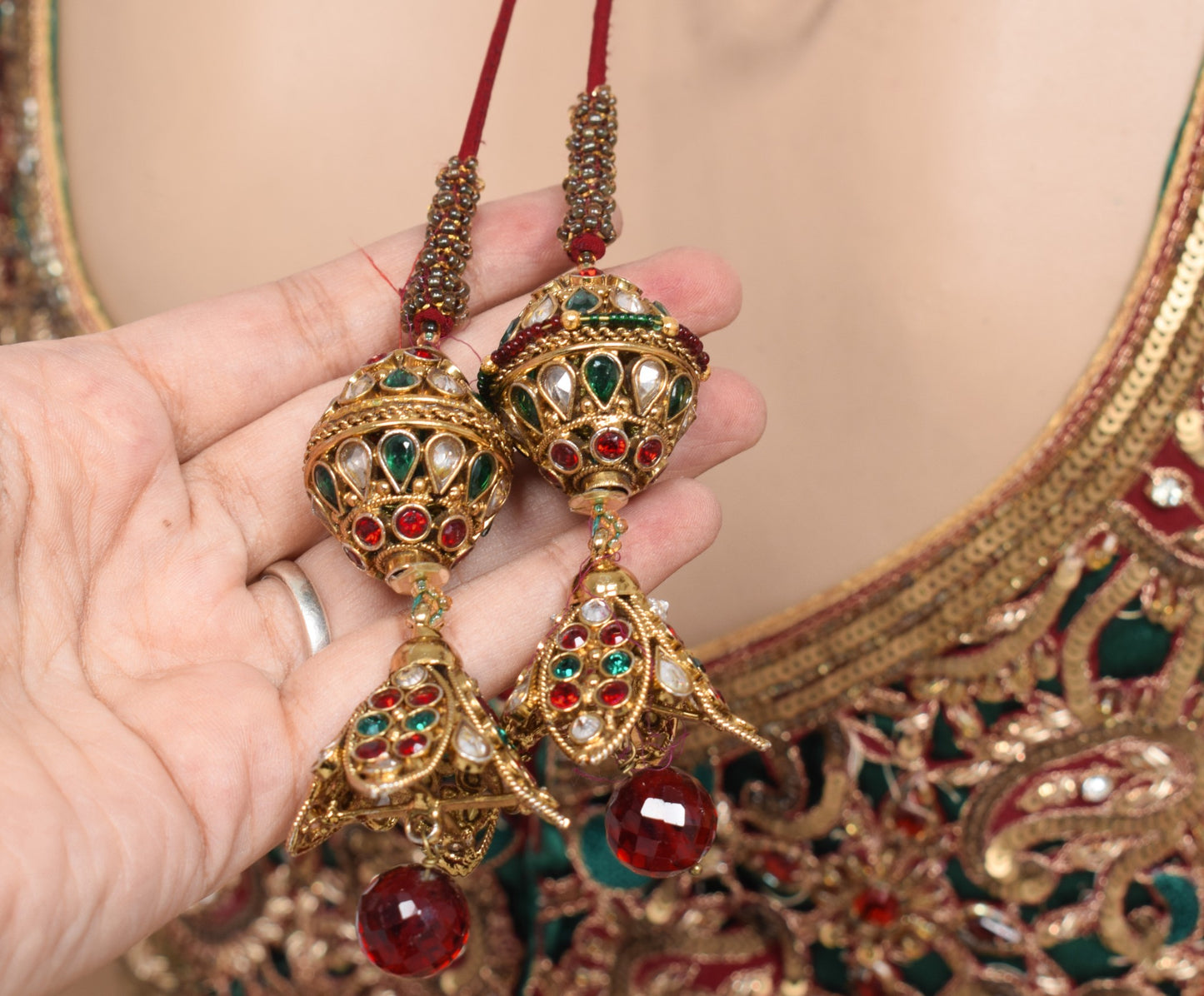 Sushila Vintage Readymade Maroon Sari Blouse Hand Beaded HEAVY Designer Choli34"