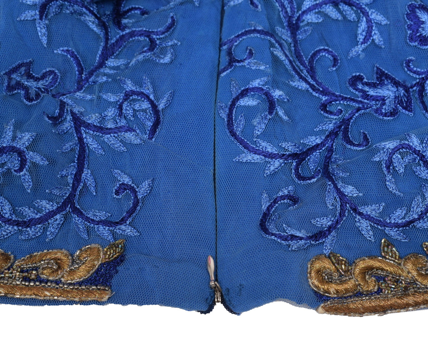 Sushila Vintage Blue Sari Blouse Readymade Net Embroidered BRANDED Top Choli 38"