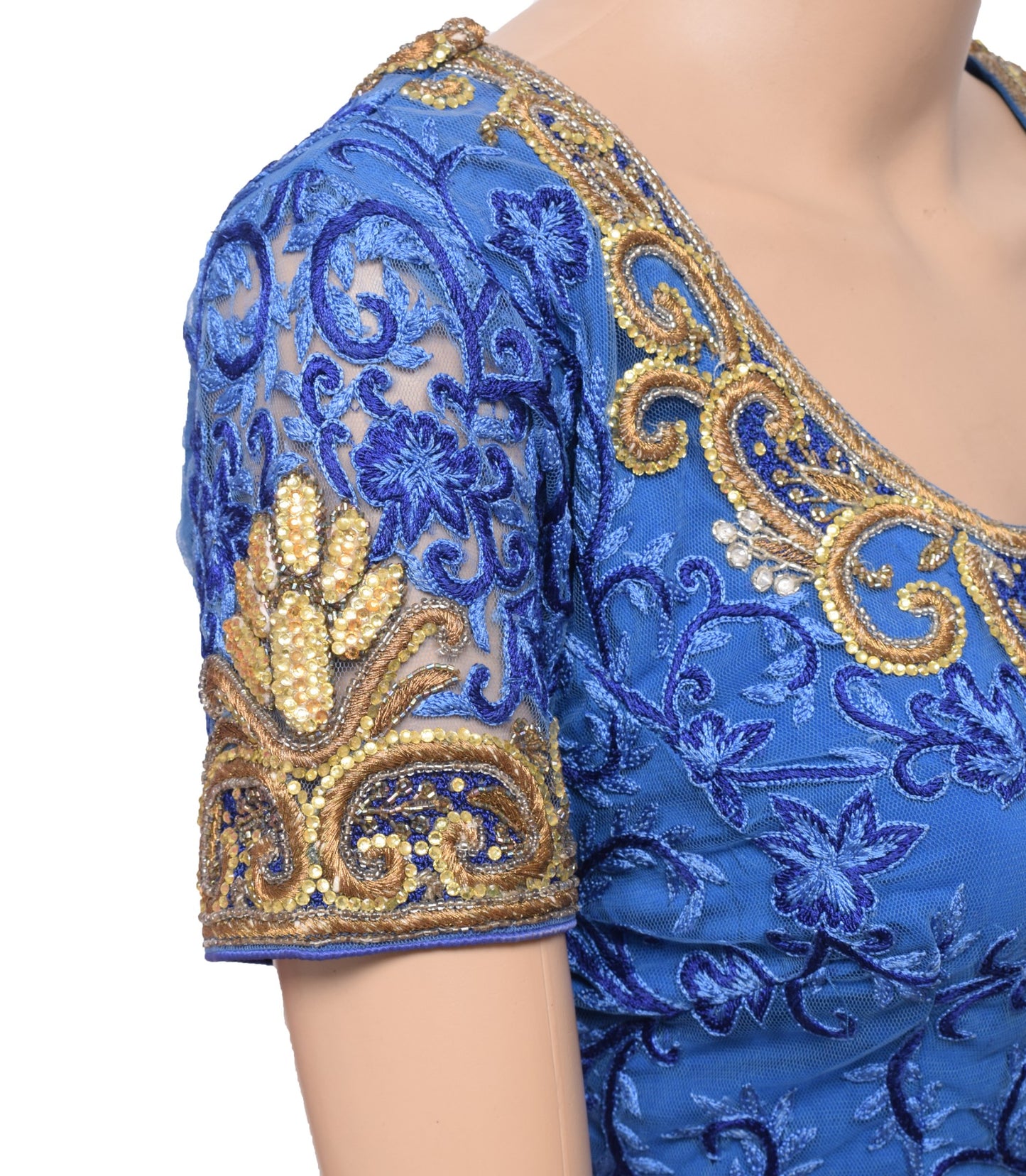 Sushila Vintage Blue Sari Blouse Readymade Net Embroidered BRANDED Top Choli 38"